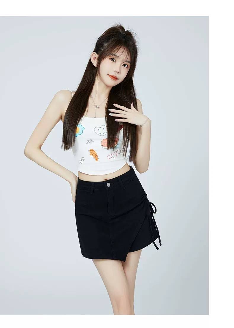 設計感高腰顯瘦不規則A字裙，2025春季新款抽繩A字包臀半身裙